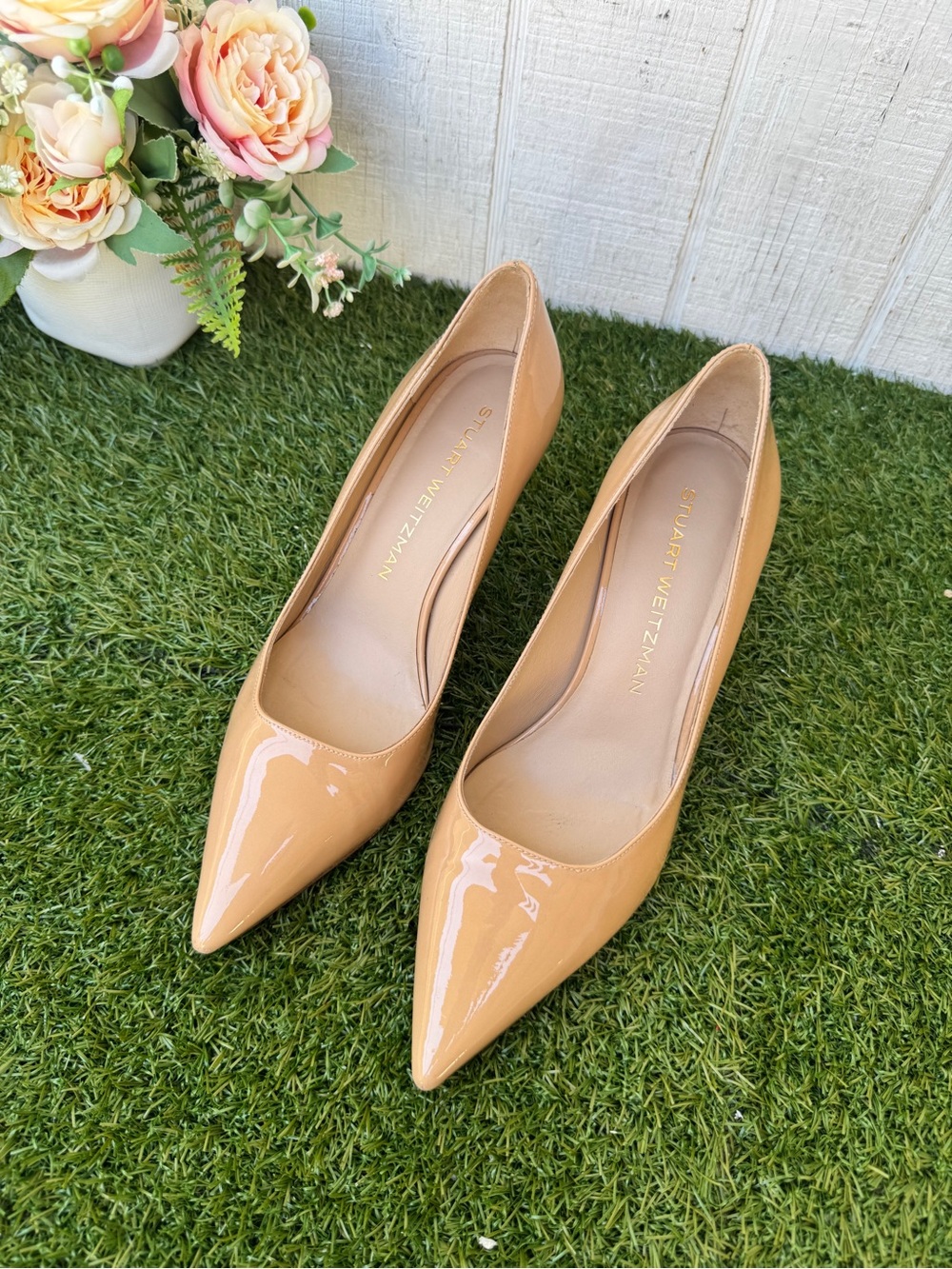 Stuart Weitzman Adobe (Nude) Patent Leather Pumps heels 3” 7 US gently used - Picture 9 of 12